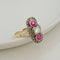 Bague 55 Bague trilogie Art déco en or jaune 585 avec diamant et rubis 58 Facettes 3136