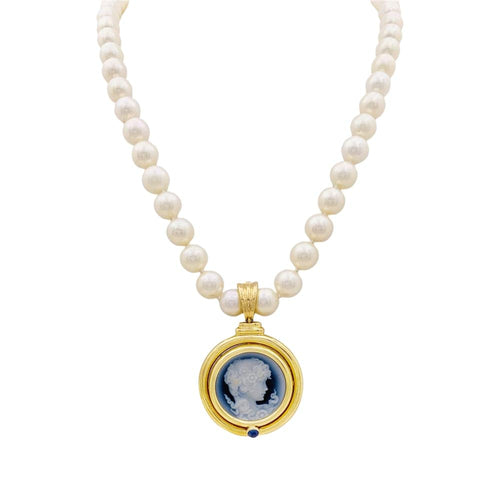 Collier Collier or jaune, perles de culture, camée onyx. 58 Facettes 34595