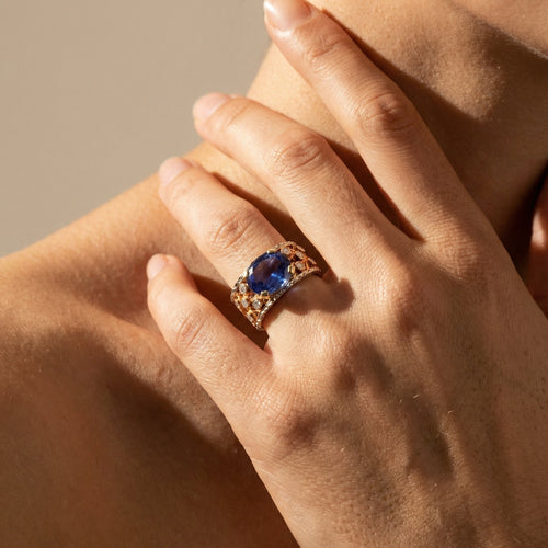 Bague 52 Bague cocktail - 18 ct or jaune, blanc et rose avec tanzanite et diamants 58 Facettes 2404