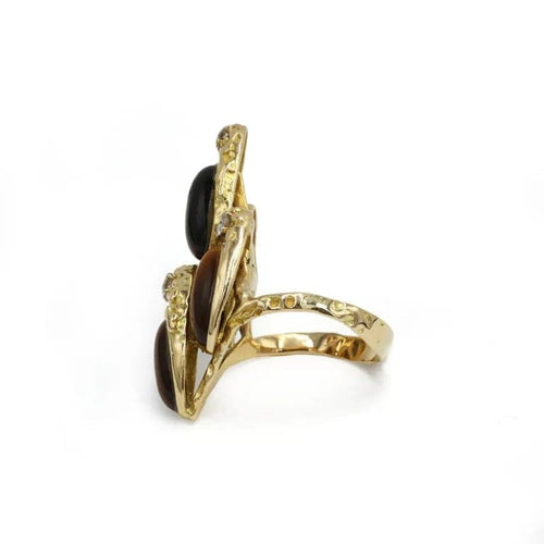 Bague 57 Bague en or jaune 750‰ aux yeux-de-tigre et diamants 58 Facettes 260032R