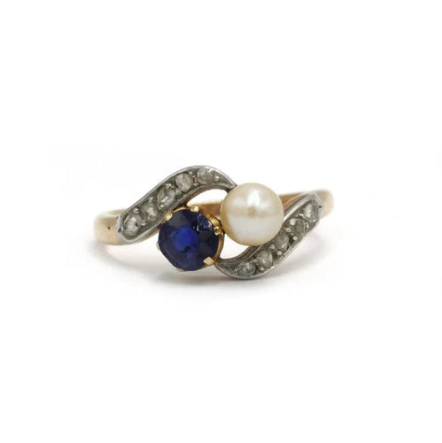 Bague 55 Bague Toi & Moi en or jaune et platine avec saphir et perle 58 Facettes 260031R