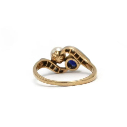 Bague 55 Bague Toi & Moi en or jaune et platine avec saphir et perle 58 Facettes 260031R