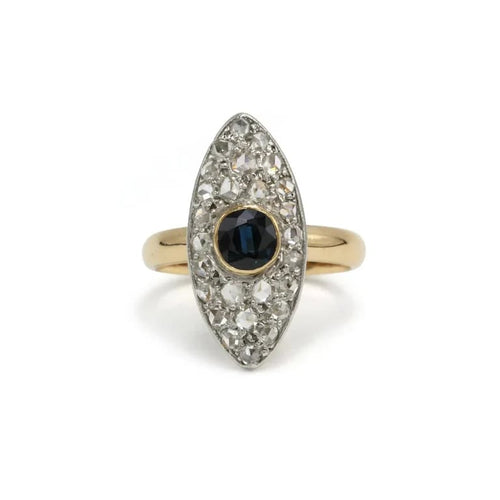 Bague 58 Bague marquise en or jaune et platine avec saphir et diamants 58 Facettes 260023R
