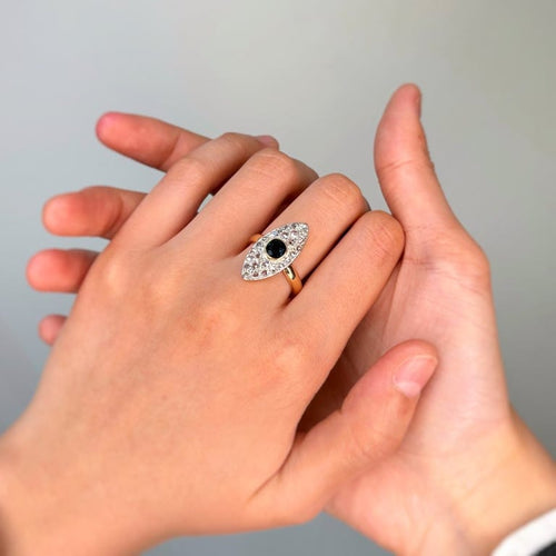Bague 58 Bague marquise en or jaune et platine avec saphir et diamants 58 Facettes 260023R