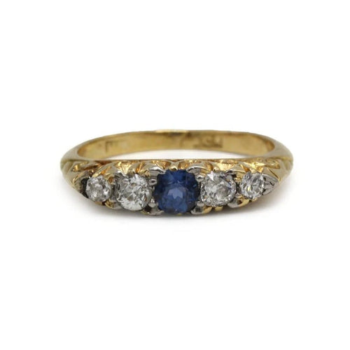 Bague 54 Bague jarretière victorienne en or jaune, saphir synthétique et diamants 58 Facettes 260029R