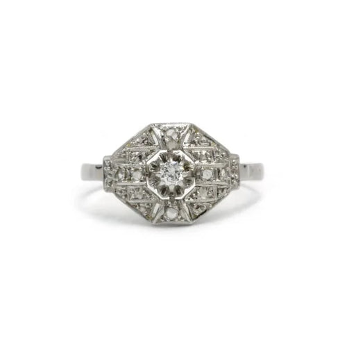 Bague 55 Bague Art déco en or blanc et platine avec diamants 58 Facettes 260003R