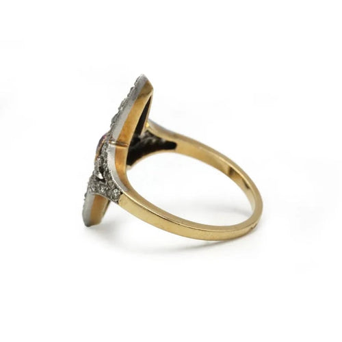 Bague 54 Bague Art déco marquise en or jaune, platine, diamants et saphir rose 58 Facettes 260008R