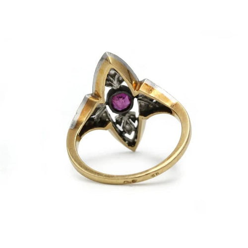 Bague 54 Bague Art déco marquise en or jaune, platine, diamants et saphir rose 58 Facettes 260008R
