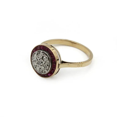 Bague 53 Bague Art déco en or jaune 750, rubis synthétiques et diamants 58 Facettes 260004R