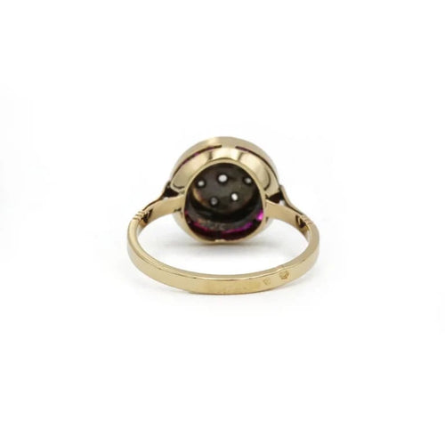 Bague 53 Bague Art déco en or jaune 750, rubis synthétiques et diamants 58 Facettes 260004R