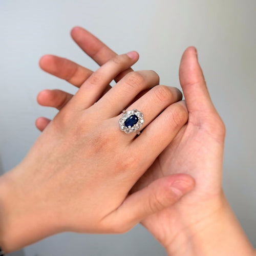Bague 56 Bague marguerite - Platine 950, saphir et diamants 58 Facettes 250471R