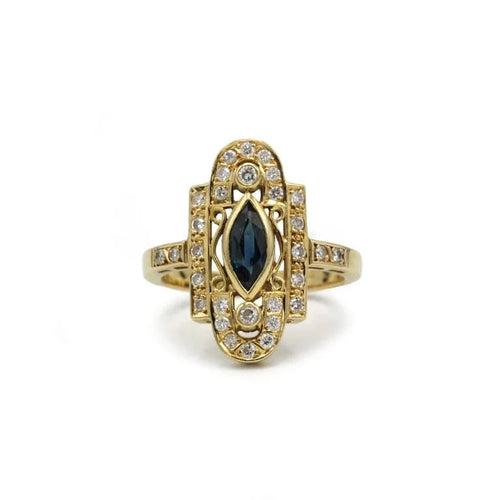 Bague 58 Bague marquise Art déco en or jaune 750‰, saphir et diamants 58 Facettes 250462R