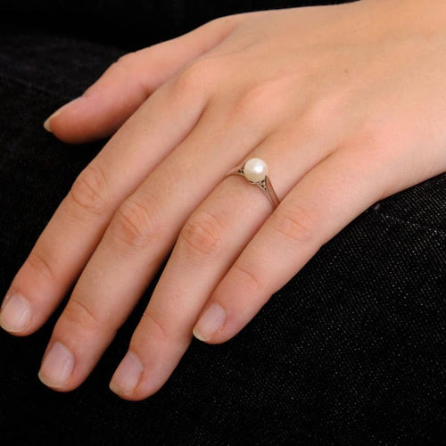 Bague 56.5 Bague Or blanc Perle de culture 58 Facettes