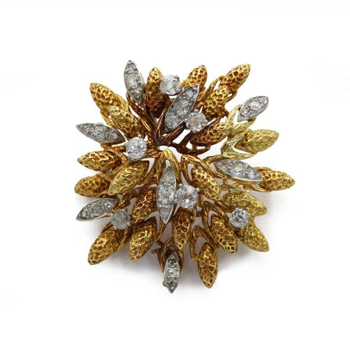 Broche OJ Perrin - Broche bouquet en or jaune et platine, diamants 58 Facettes 250175R