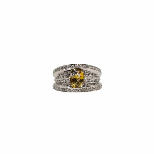 Bague 53 Bague en or blanc avec saphir jaune et diamants 58 Facettes