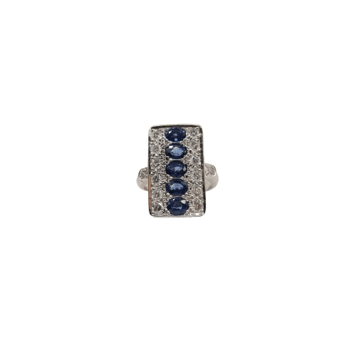 Bague 49.5 Bague en or blanc, saphirs ovales et diamants 58 Facettes