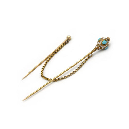 Broche Double Epingle À Cravate - Or, Email et Turquoises 58 Facettes 250298R