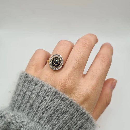 Bague 54 Bague Art déco en or jaune 18 carats, saphirs et diamants 58 Facettes
