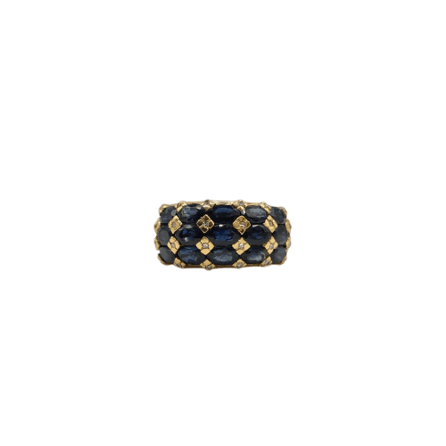 Bague 52.5 Bague bombée en or jaune, saphirs et diamants 58 Facettes