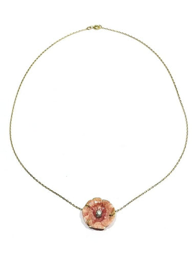 Collier Collier en or rose 18 carats et porcelaine avec diamant brillant 58 Facettes