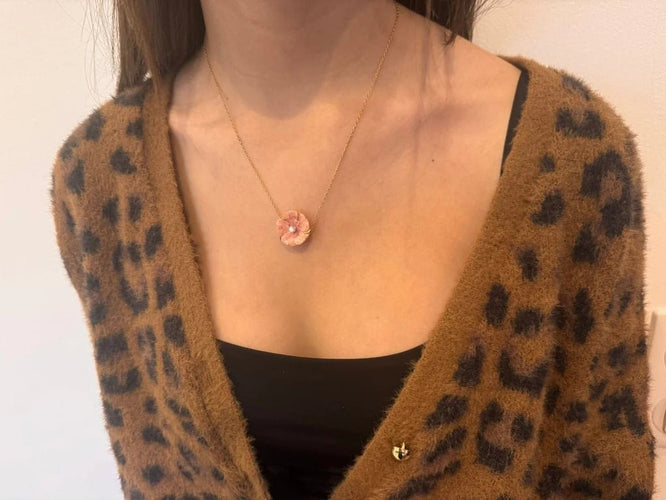 Collier Collier en or rose 18 carats et porcelaine avec diamant brillant 58 Facettes