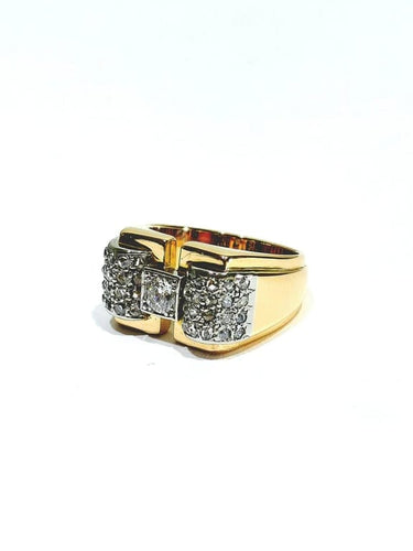 Bague 56 Bague tank Art déco en or rose et or blanc 18 carats, diamants 58 Facettes