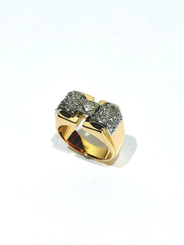 Bague 56 Bague tank Art déco en or rose et or blanc 18 carats, diamants 58 Facettes