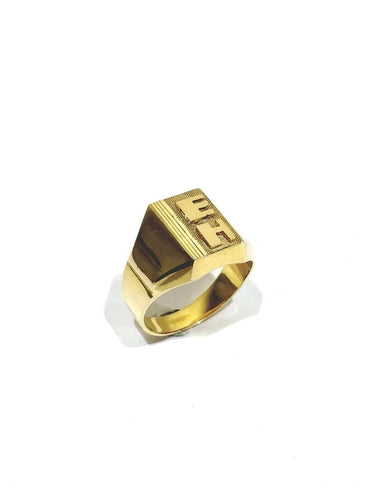 Bague 55 Chevalière en or champagne 18 carats guillochée « E H » 58 Facettes