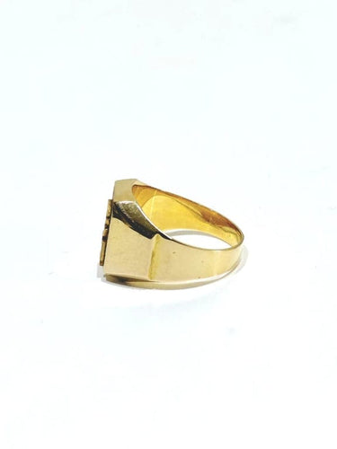 Bague 55 Chevalière en or champagne 18 carats guillochée « E H » 58 Facettes