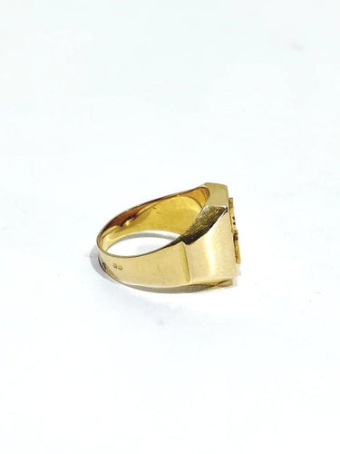 Bague 55 Chevalière en or champagne 18 carats guillochée « E H » 58 Facettes