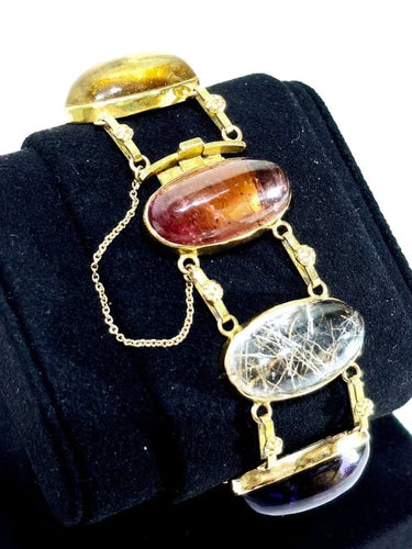 Bracelet Bracelet en or champagne 18 carats et pierres fines cabochon 58 Facettes