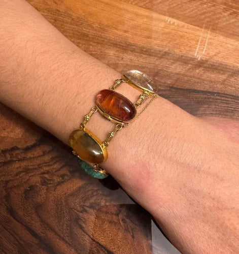 Bracelet Bracelet en or champagne 18 carats et pierres fines cabochon 58 Facettes