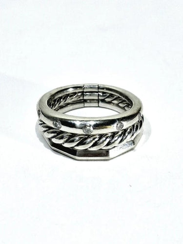 Bague 53 David Yurman - Bague articulée à trois anneaux en argent et diamants 58 Facettes