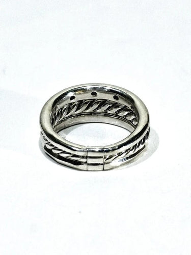 Bague 53 David Yurman - Bague articulée à trois anneaux en argent et diamants 58 Facettes