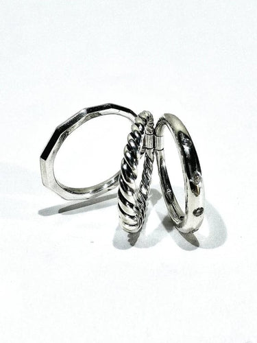 Bague 53 David Yurman - Bague articulée à trois anneaux en argent et diamants 58 Facettes