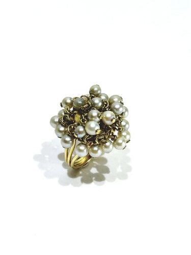 Bague 51.5 Bague articulée en or jaune 18 carats et perles 58 Facettes