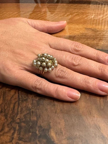 Bague 51.5 Bague articulée en or jaune 18 carats et perles 58 Facettes