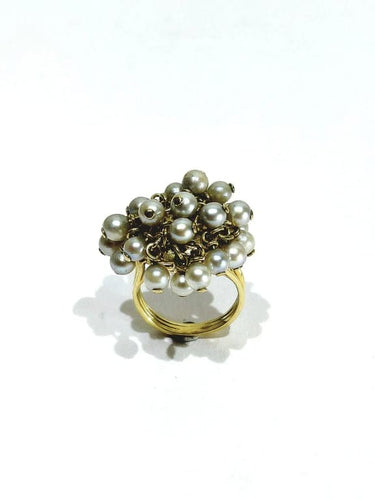 Bague 51.5 Bague articulée en or jaune 18 carats et perles 58 Facettes