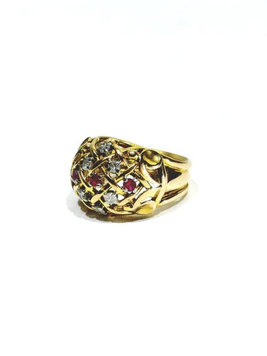 Bague 54 Bague Art déco en or 18 carats avec diamants et rubis synthétiques 58 Facettes