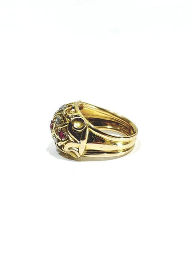 Bague 54 Bague Art déco en or 18 carats avec diamants et rubis synthétiques 58 Facettes