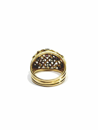 Bague 54 Bague Art déco en or 18 carats avec diamants et rubis synthétiques 58 Facettes