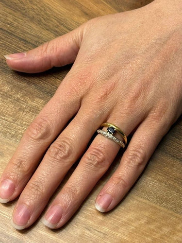 Bague 57 Bague en or jaune et blanc 18 carats avec saphir et diamants 58 Facettes 664056