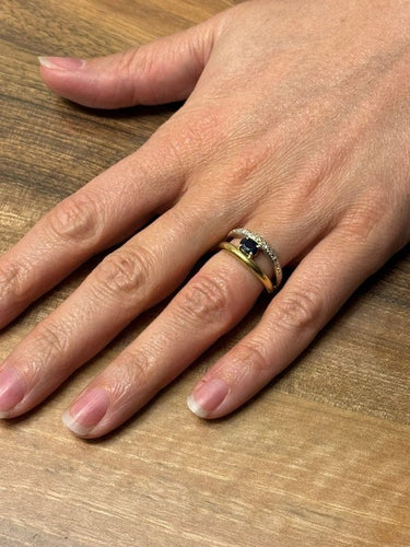 Bague 57 Bague en or jaune et blanc 18 carats avec saphir et diamants 58 Facettes 664056
