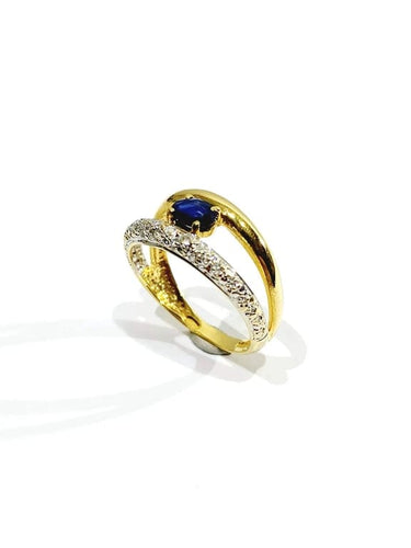 Bague 57 Bague en or jaune et blanc 18 carats avec saphir et diamants 58 Facettes 664056