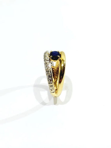 Bague 57 Bague en or jaune et blanc 18 carats avec saphir et diamants 58 Facettes 664056