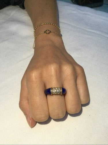 Bague 52 Bague en or jaune 18 carats avec lapis-lazuli et diamants 58 Facettes 87543