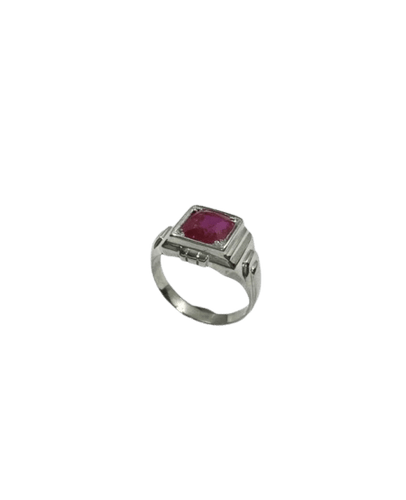 Bague 51.5 Bague Art déco en or blanc 18 carats à pierre rose synthétique 58 Facettes 985543