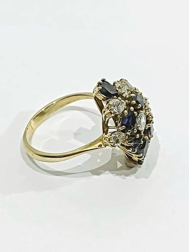 Bague 56.5 Bague en or jaune 18 carats à diamants et saphirs poire 58 Facettes