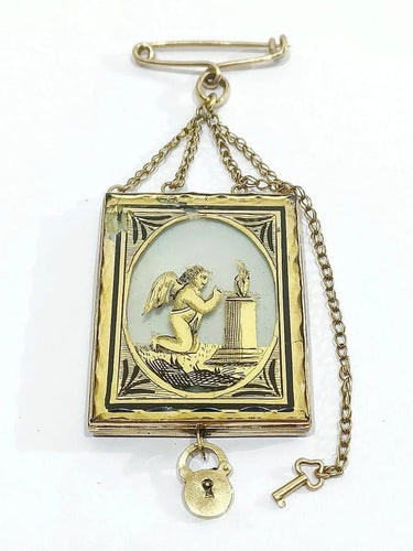 Pendentif Broche médaillon - Broche en or rose 18 carats et verre églomisé 58 Facettes 3055/1
