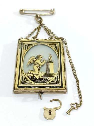 Pendentif Broche médaillon - Broche en or rose 18 carats et verre églomisé 58 Facettes 3055/1